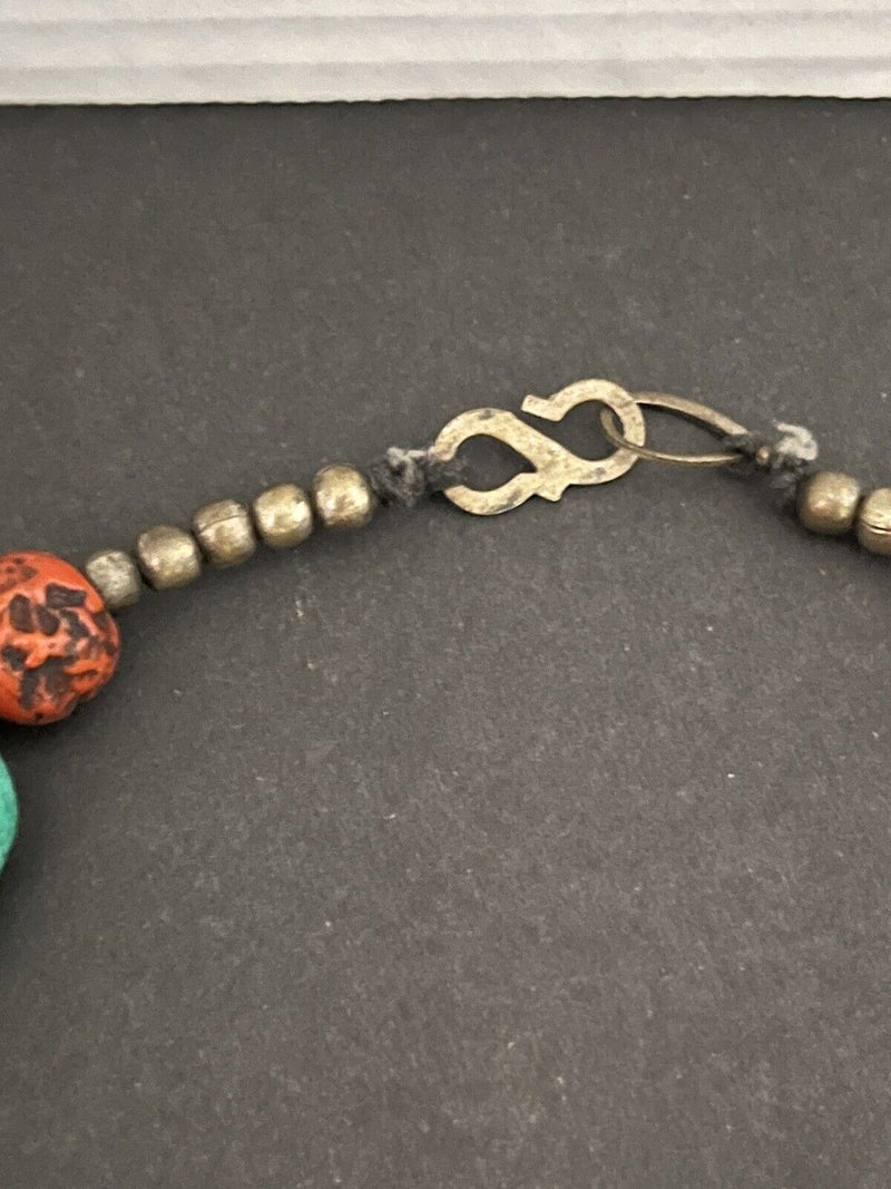 Tibetan Silver Coral/Turquoise Large Bead Necklace  (Heavy)