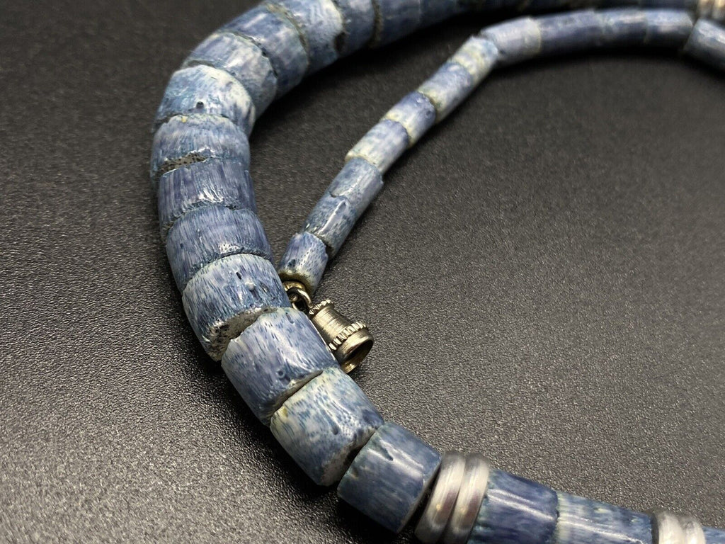 Vintage Genuine Blue Coral Silver Tone Accents Graduated Strand Necklace 18"