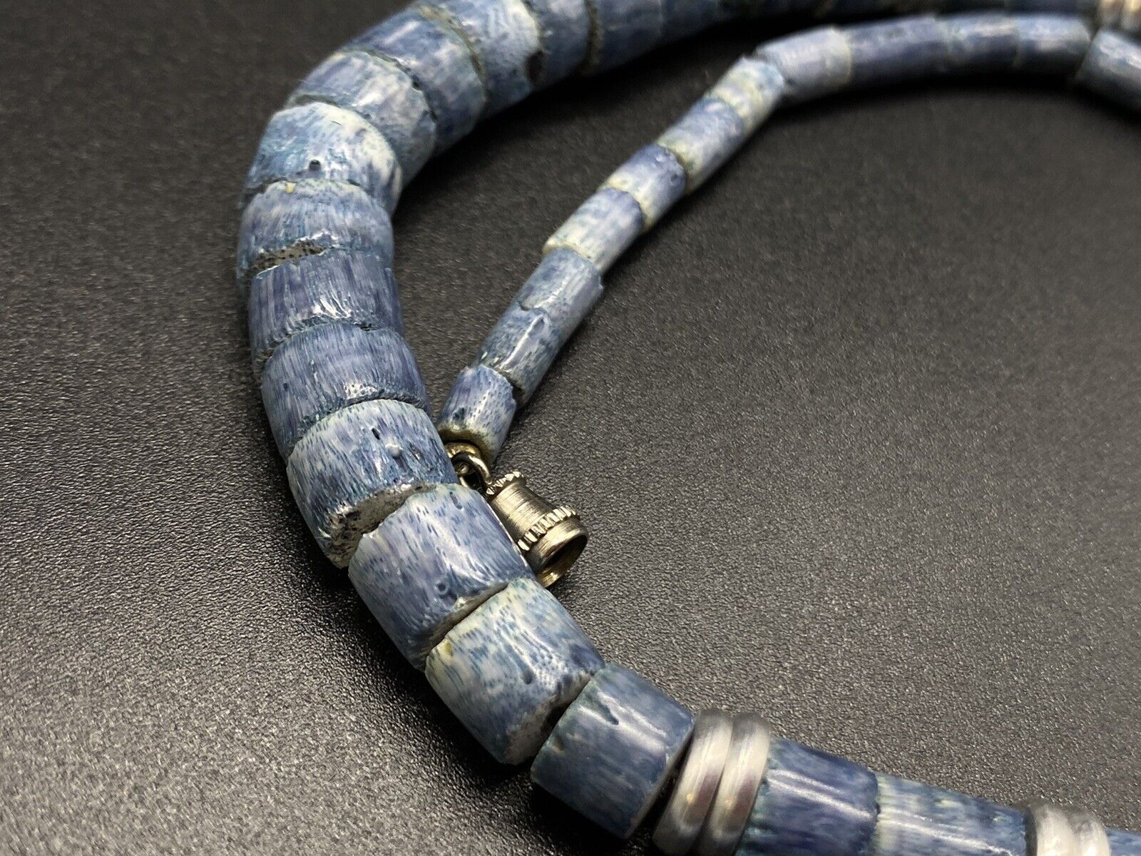 Vintage Genuine Blue Coral Silver Tone Accents Graduated Strand Necklace 18"