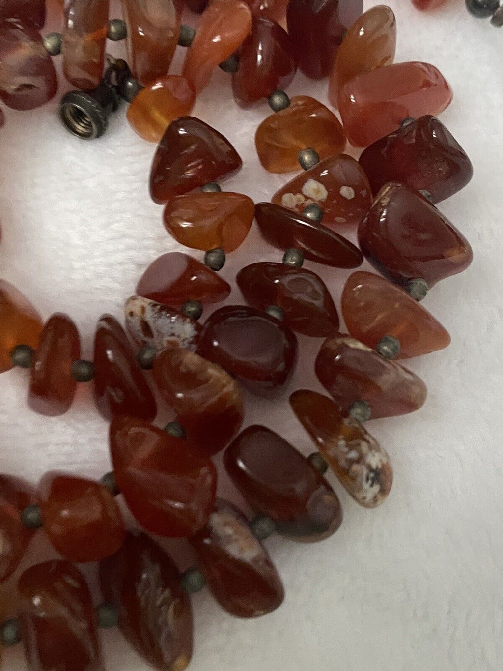 Polished Carnelian Chalcedony Sterling Silver Beaded Barrel Clasp Necklace  21"