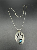Terrific Navajo Ladies Bear Paw Turquoise Shadowbox Necklace 17” Sterling Silver
