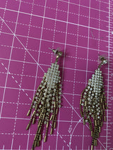 Vintage Gold Tone Rhinestones Dangle  Chain Earrings 3.5" long