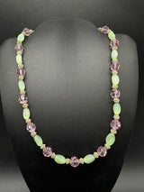 Vintage Purple and Green Glass Beaded Choker Necklace 16”
