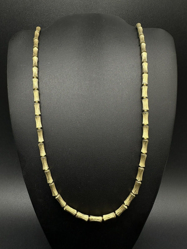 Unique Vintage Elegant Brush Gold Tone Metal Log Bead 22” Chain Necklace