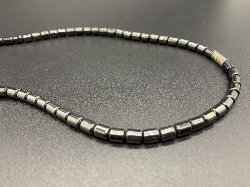 Black Steel Hematite Carnelian Bead Necklace 18”