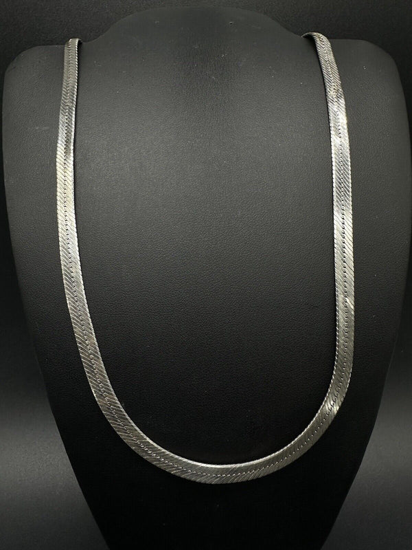 Real Solid 925 Sterling Silver Herringbone Chain Necklace Made in Italy 20g