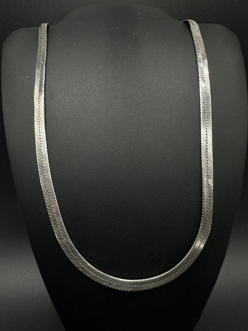 Real Solid 925 Sterling Silver Herringbone Chain Necklace Made in Italy 20g