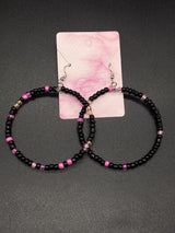 Handmade Crazy Mix Hoop Bead Earrings Seed Bead Pink Black 2.5"