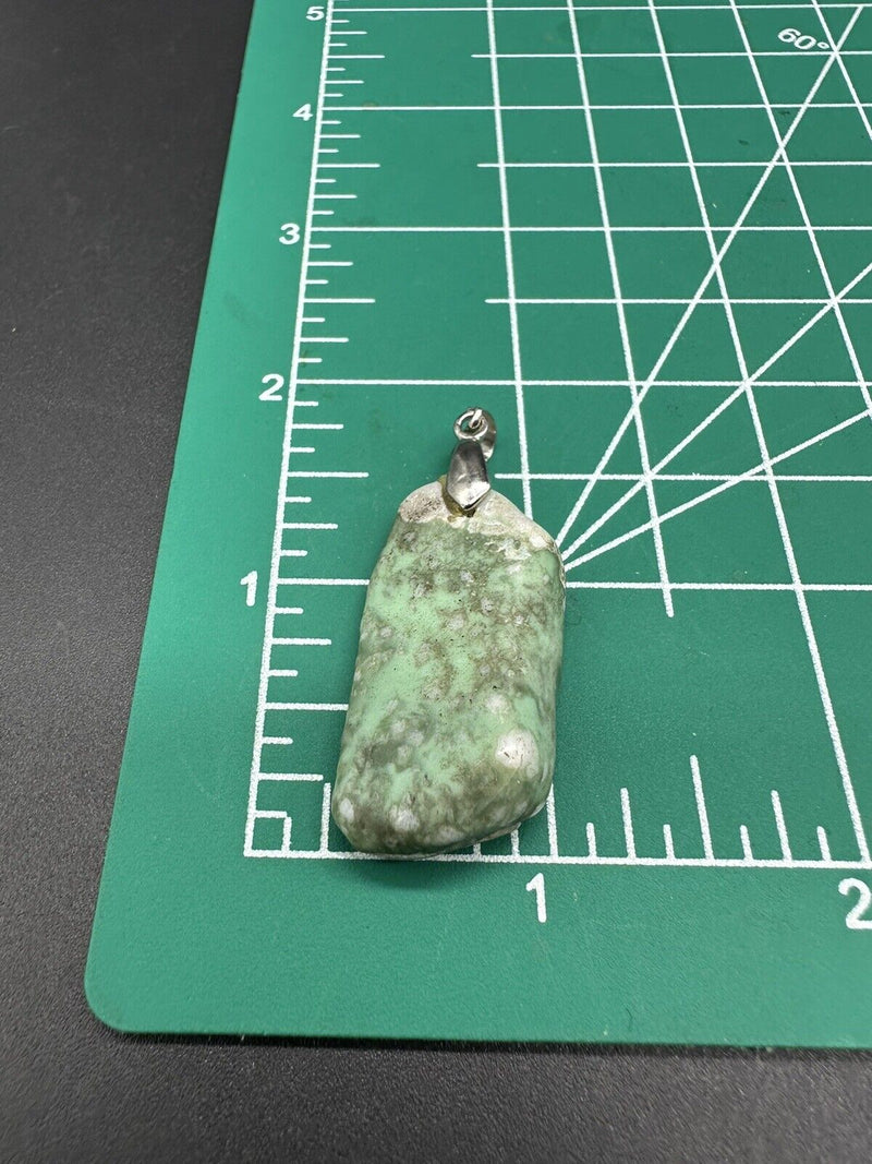 Vintage Nephrite Jade? Polished Stone 925 Sterling Silver Pendant 9Gs 1.5"