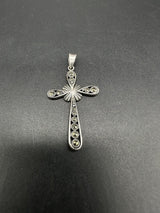 Sterling Silver Marcasite Cross Pendant Charm Patina Vintage 925 1.75”