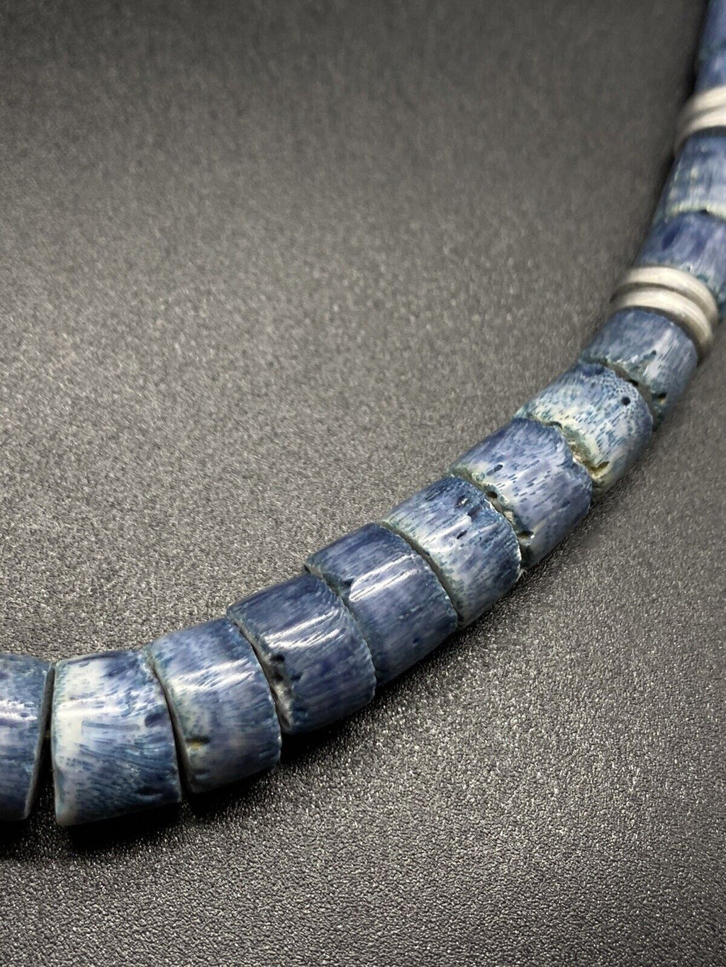 Vintage Genuine Blue Coral Silver Tone Accents Graduated Strand Necklace 18"