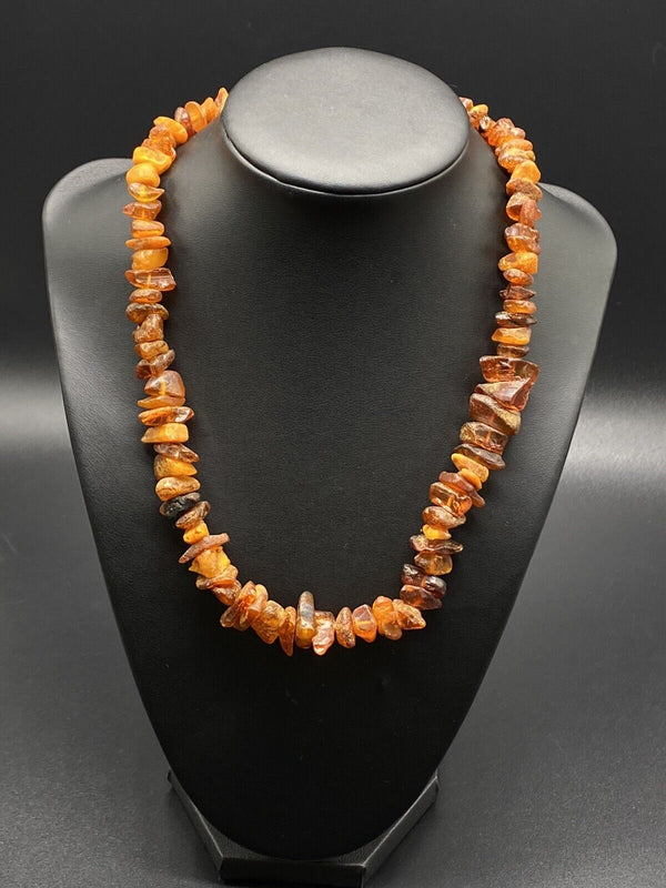 Natural Raw Baltic Honey Cognac Amber Nugget Beaded Necklace 29grams ~ 18" long