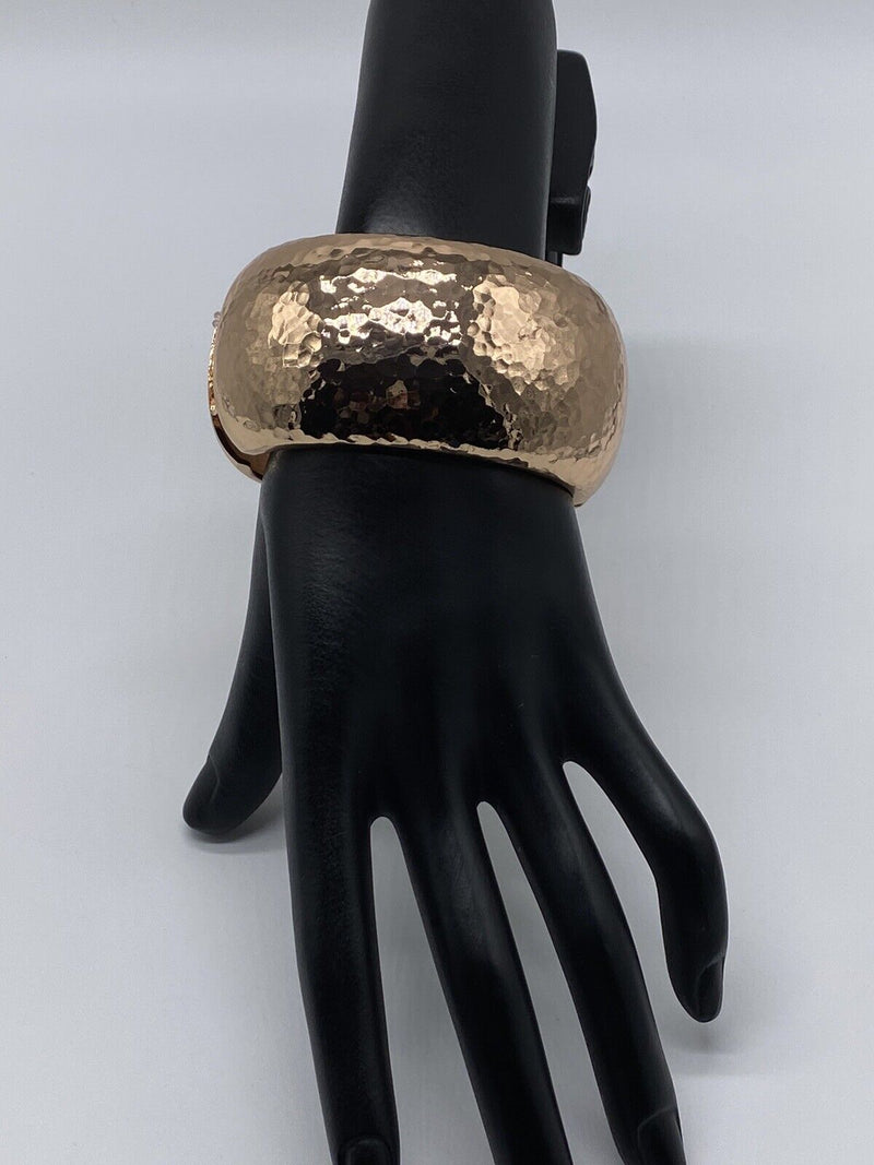 New Hammered Copper Tone Chunky Hinged Clamper Bangle Bracelet