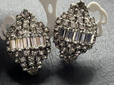 Vintage High-End Domed Baguette Elegant Rhinestone Clip On Earrings 1.5"