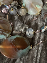 Vintage Carnelian Agate Polished Beads Necklace Stripes Crystal 38” Long