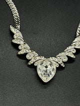 Vintage Signed Monet Herringbone Silver Tone Clear Rhinestone Necklace 16”