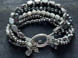 Silpada Hematite 5 Strand Foiled Glass Bead Sterling Silver "Hailstone" Bracelet