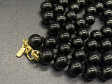 Vintage Monet Black Hand Knotted Bead Necklace 26" Gold Tone Clasp