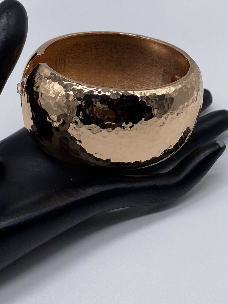 New Hammered Copper Tone Chunky Hinged Clamper Bangle Bracelet