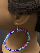 Handmade Crazy Mix Hoop Bead Earrings Blue Multicolor 2.5"