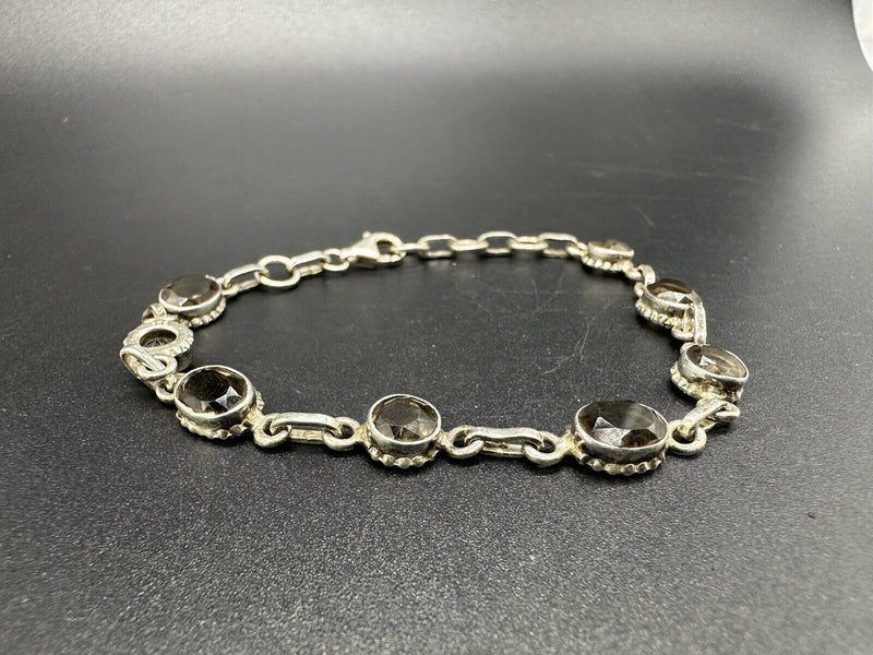 Sterling Silver Round Cut Genstone Link Bracelet 925 9 Grams