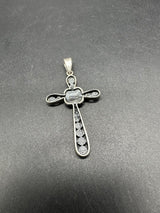 Sterling Silver Marcasite Cross Pendant Charm Patina Vintage 925 1.75”