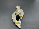 Vintage Signed Sterling Silver Onyx Pearl Large Stone Tribal Pendant 4”