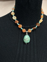 Boutique Carroll Dorsey Walker Bejeweled Luxury Turquoise Carnelian Necklace 16”