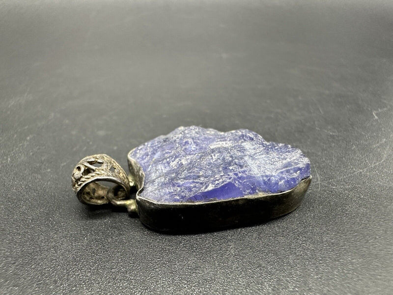 Vintage Sterling Silver 925 Raw Tanzanite Pendant 9Gs 1.5"