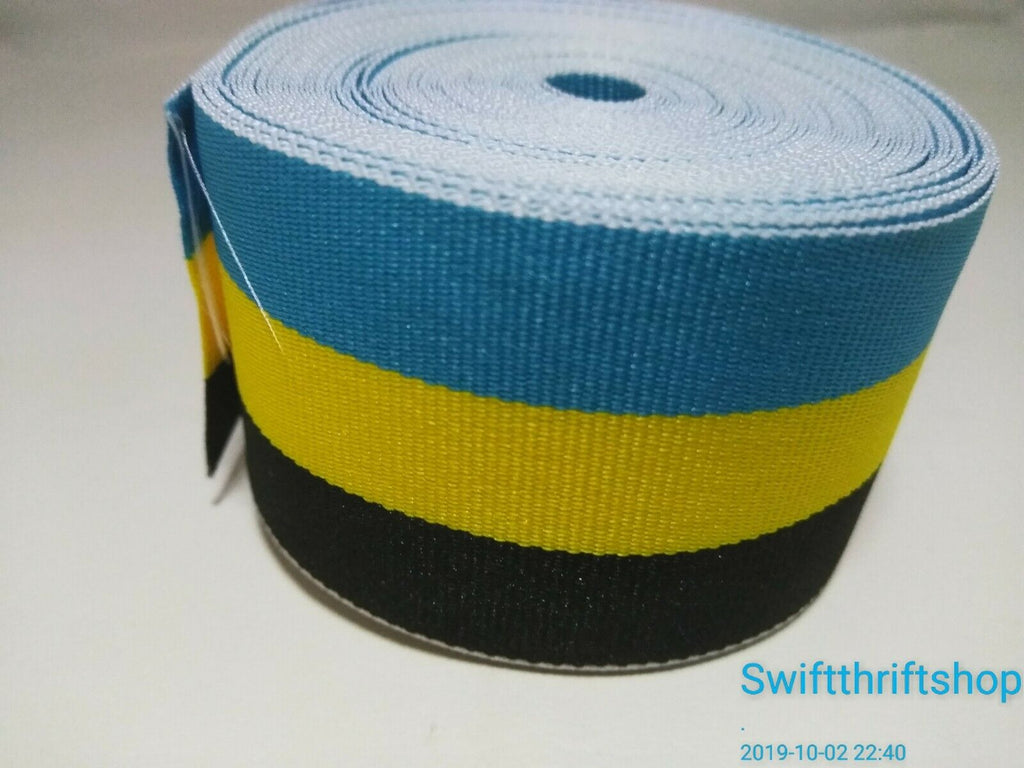 GROSGRAIN RIBBON Multi Color STRIPES Turquoise Yellow Black 1.5" Wide 20 Yards