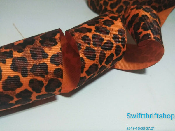 Leopard Cheetah Grosgrain RIBBON Orange Brown 1.5" Wide 20 Yards