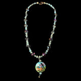 Czech Fire Polish Crystal Glass Pendant Bead Necklace 18” Long