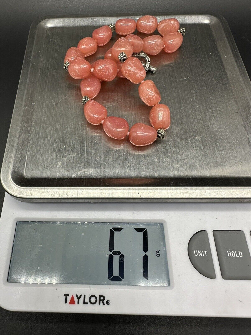 Vintage Beaded Coral Colored Acrylic Necklace 16”