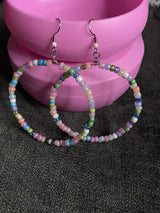Handmade Crazy Mix Hoop Bead Earrings Multicolor 2.5"
