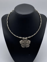 Vintage Inspired  Flower Pendant Silver Tone Choker Necklace