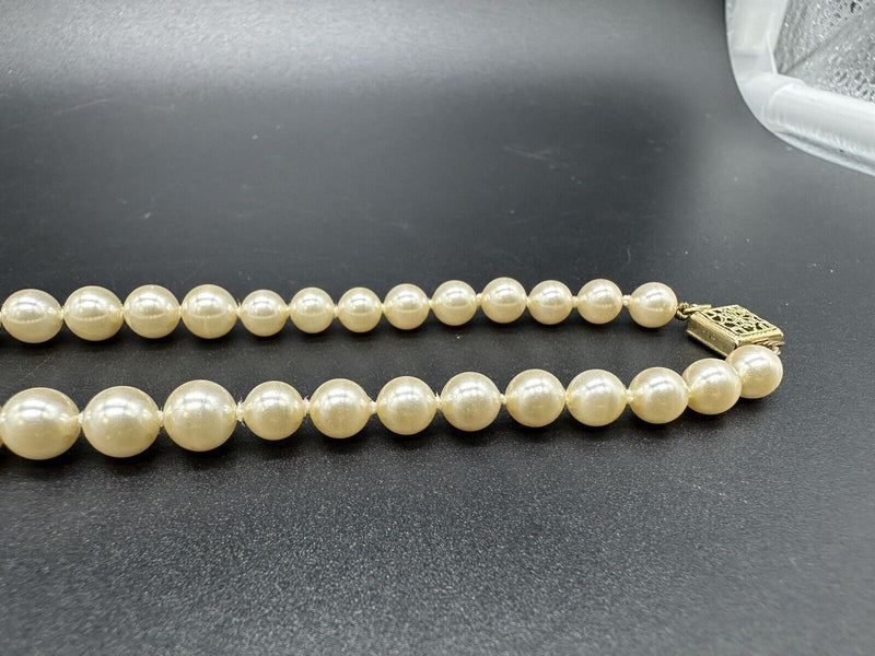 Vintage Faux Knotted Pearl  Beaded Necklace w/ Sterling Clasp 20” 49Gs