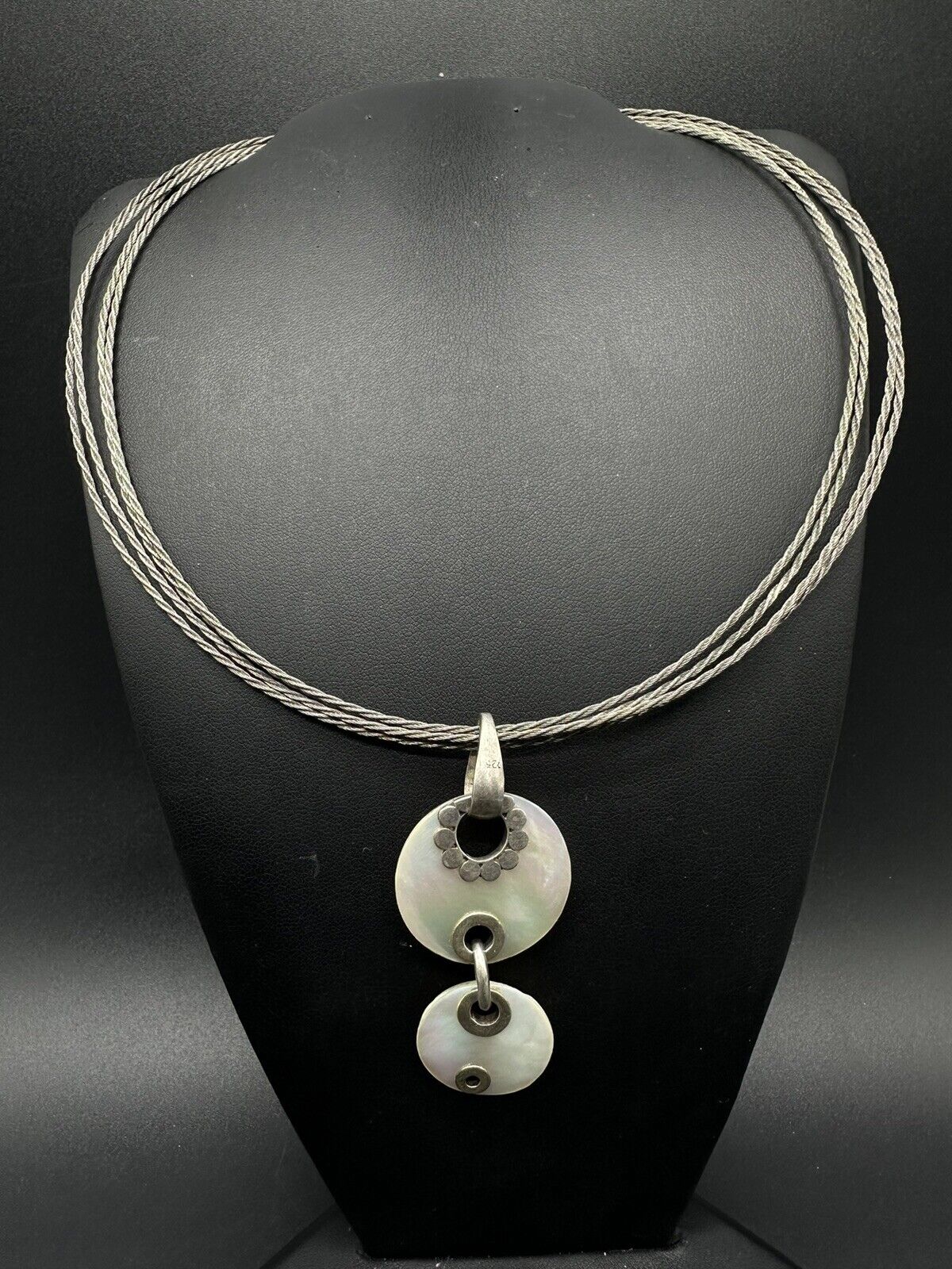 3 Strand .925 Pendant 15” Choker Necklace 19Gs