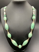 Vintage Beads Long White and Green Agate Gemstone Jewellery Necklace 26” 76Gs