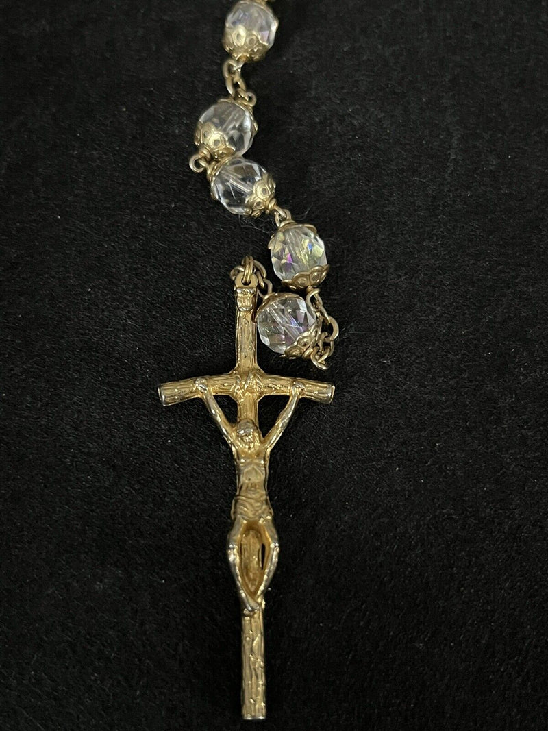 Rosary Capped Crystal Beads Crucifix Religious Vintage~ High-end~