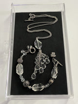 STERLING SILVER Crystal Rock NECKLACE 23” W/Bracelet 7.5” Set