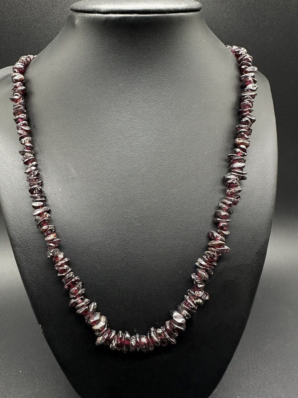 Vtg Genuine Red Garnet Nugget Bead Necklace 34"Continuous Style Strand 77Gs