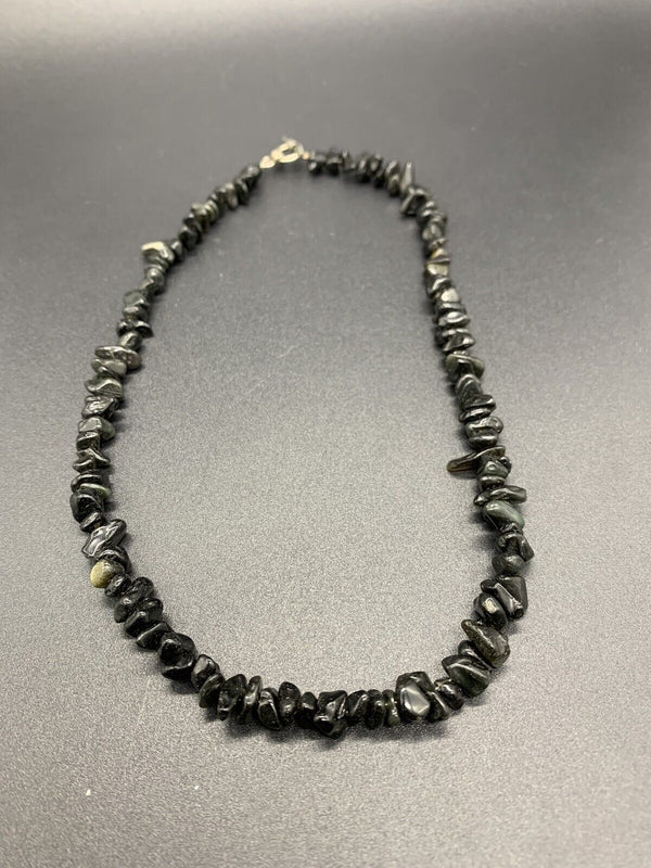 Vintage Black Stones Nugget Beaded Necklace 16”