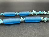 Vintage Murano Art Blue Glass Beaded Necklace 28”