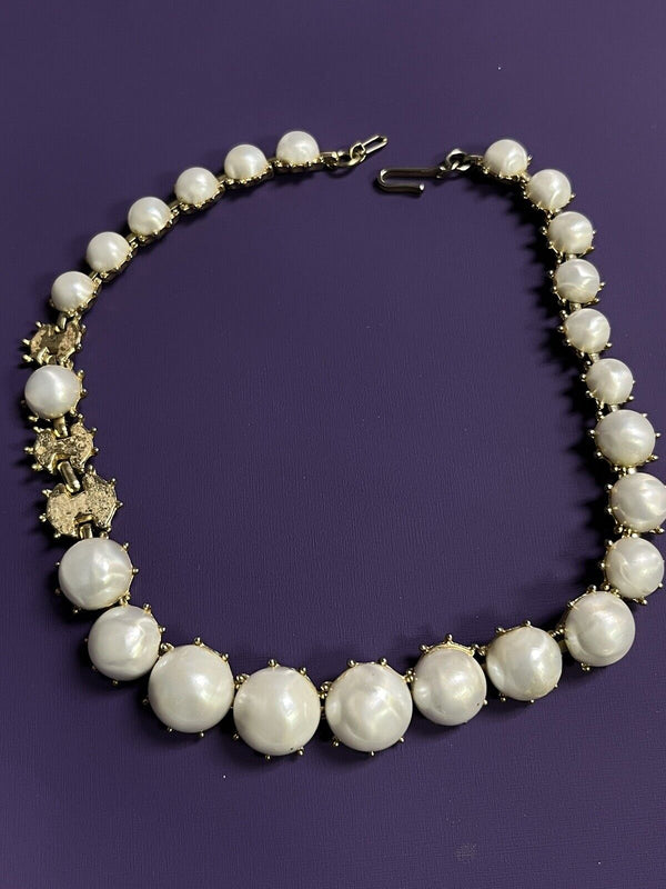 Vintage Trifari Choker Collar Necklace Half Pearl Cabochon ~Repair~Missing Stone