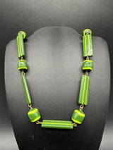 Vintage Art Deco Lucite Green Barrel Bead Necklace 32” 43Gs