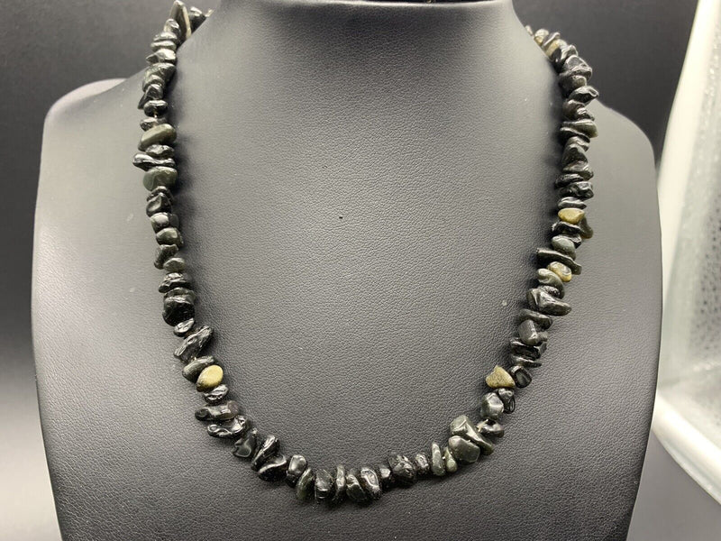 Vintage Black Stones Nugget Beaded Necklace 16”