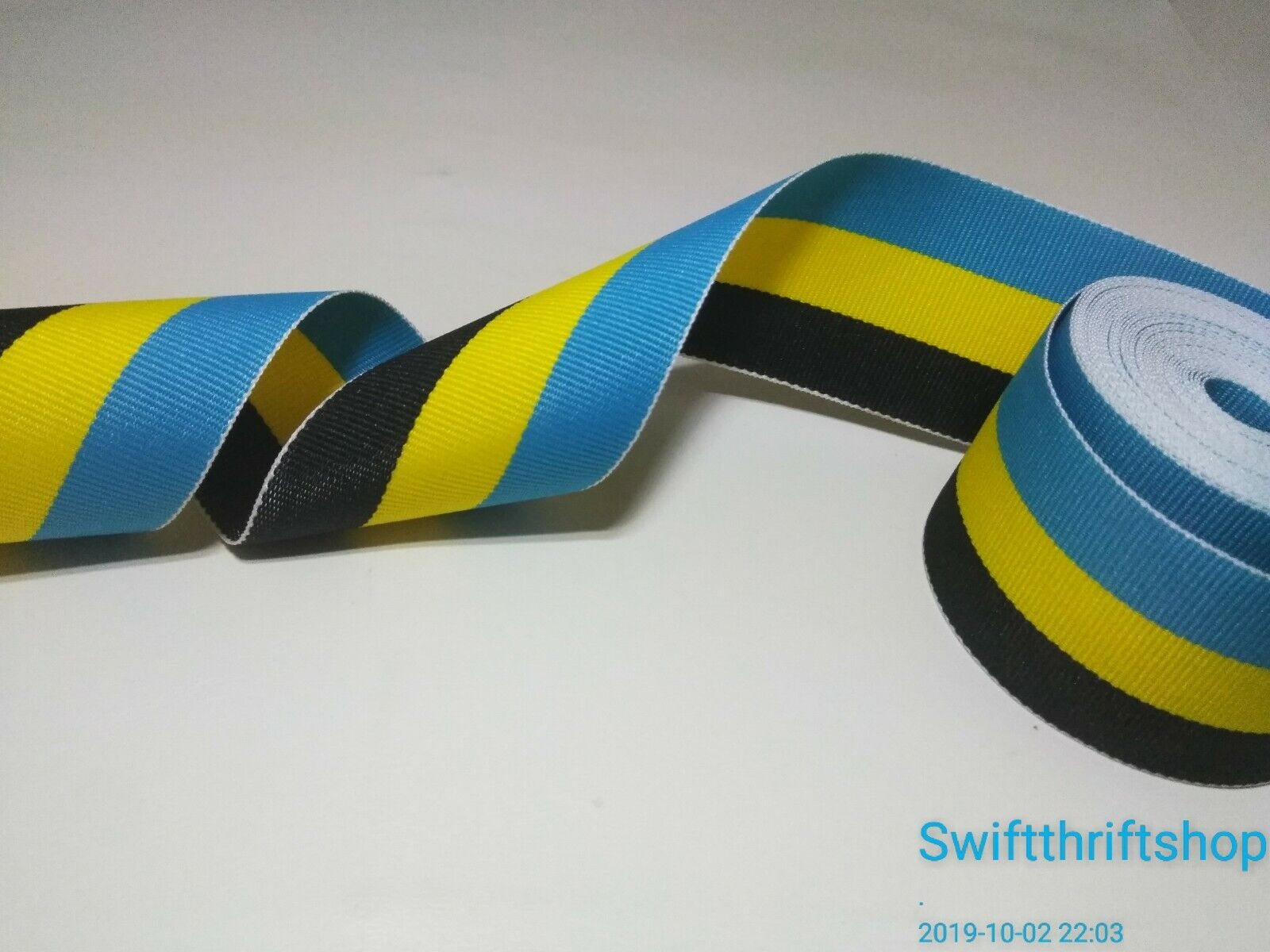 GROSGRAIN RIBBON Multi Color STRIPES Turquoise Yellow Black 1.5" Wide 20 Yards