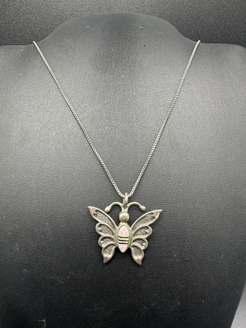 Navajo Butterfly Vintage Estate 925 Sterling Silver 16in Necklace 7Gs