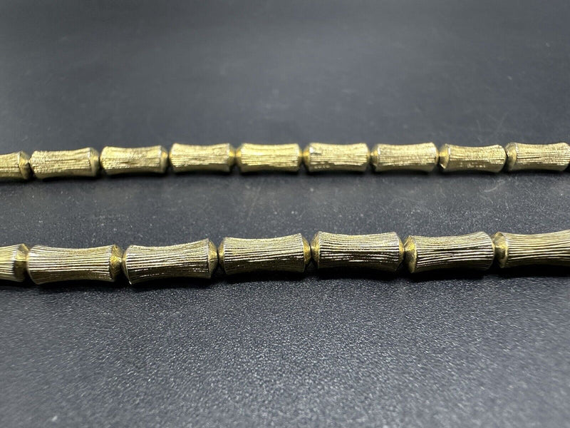 Unique Vintage Elegant Brush Gold Tone Metal Log Bead 22” Chain Necklace