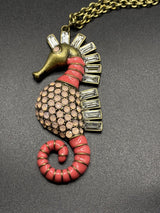 Sumni Designer Seahorse Rhinestone Long Necklace Beautiful Gold tone 34-36" NWOT